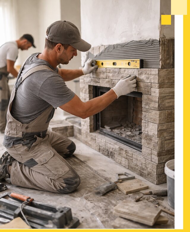 Облицовка каминов в Озёрске, монтаж и отделка натуральным камнем