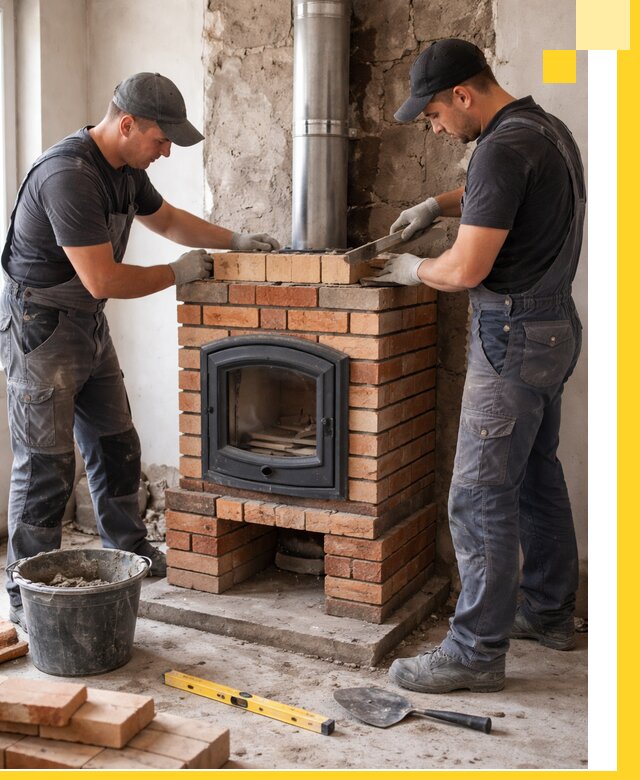 Монтаж печи камина под ключ в Озёрске с гарантией и пусконаладкой