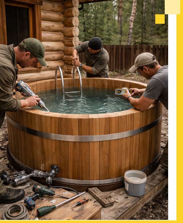 Строительство бань с купелью под ключ и отделкой в Озёрске