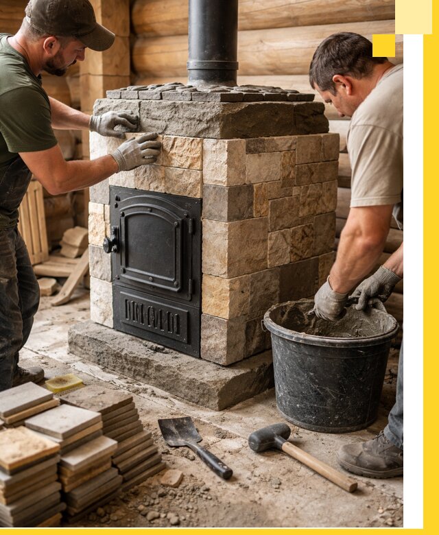 Облицовка банной печи под ключ в Озёрске: камень и плитка