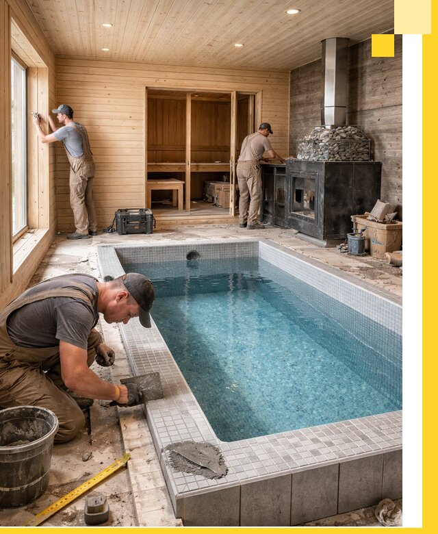 Проект бани с бассейном и сауной в Озёрске под ключ