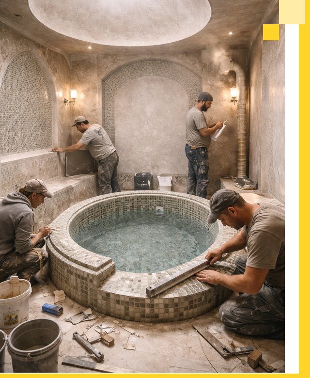 Профессиональное строительство хамама с бассейном в Озёрске под ключ