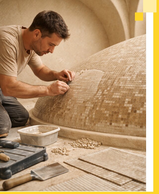 Профессиональная укладка мозаики для хамама под ключ в Озёрске