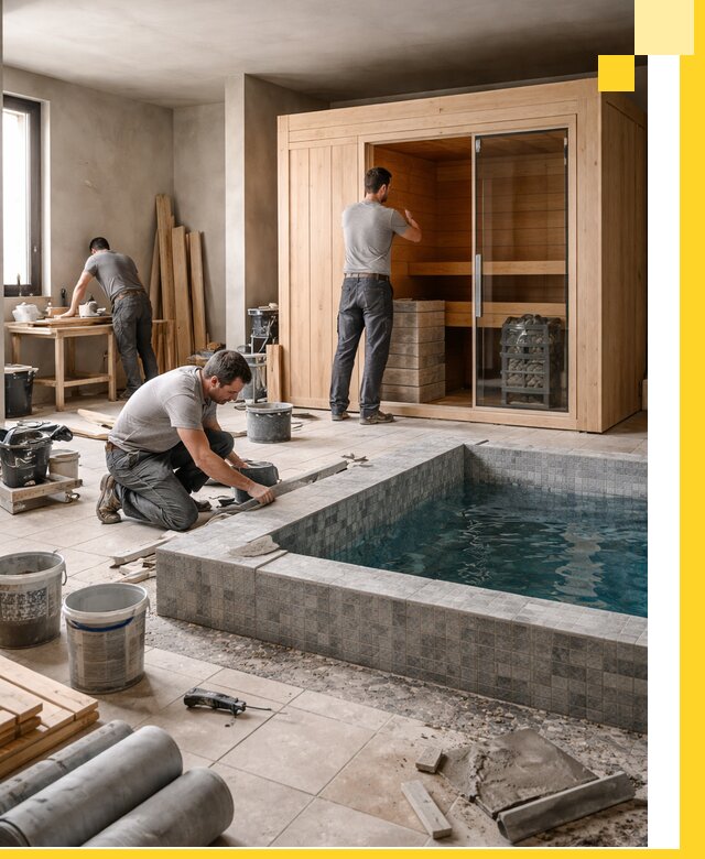 SPA зоны под ключ с бассейном сауной и печью в Озёрске